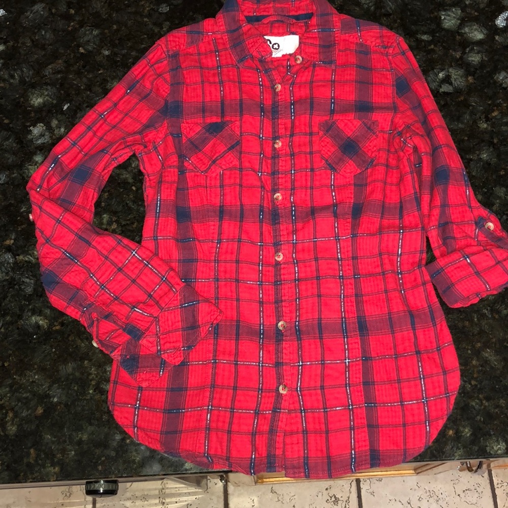 Red and navy button down